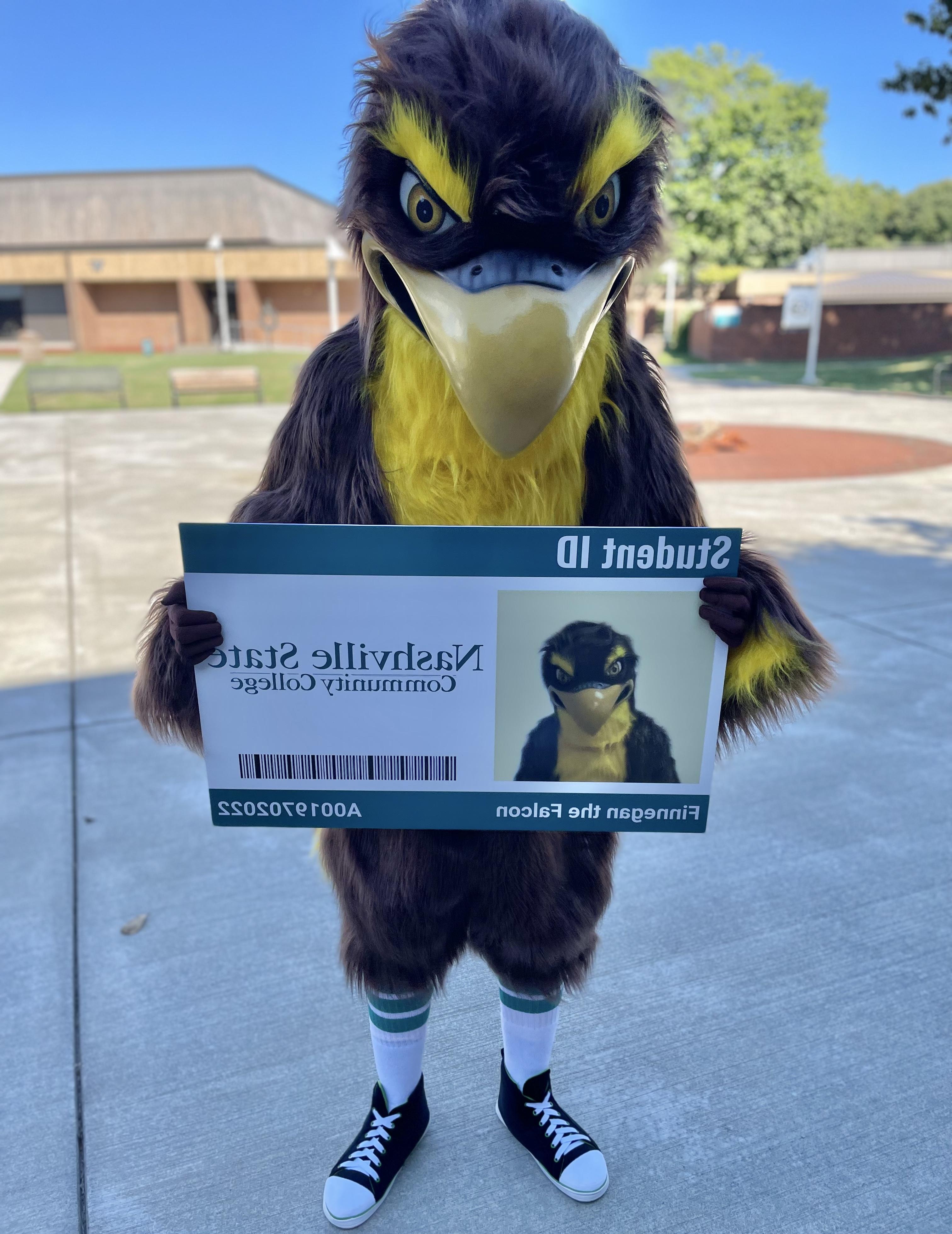 Nashville State Community College's mascot Finn the Falcon